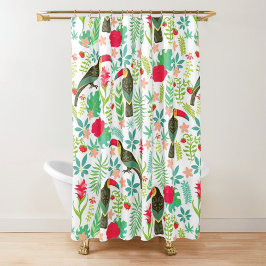 トスカーナカラフルの鳥と熱帯花のパターン シャワーカーテン