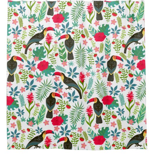 トスカーナカラフルの鳥と熱帯花のパターン シャワーカーテン (正面)