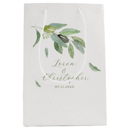 トスカーナスタイリッシュの水カラーオリーブ葉ブランチ ミディアムペーパーバッグ