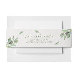 トスカーナスタイリッシュの水カラーオリーブ葉ブランチ 招待状ベリーバンド