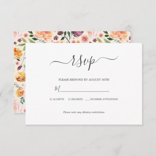 トスカーナフローラ開花水彩結婚の 出欠カード (正面/裏面)