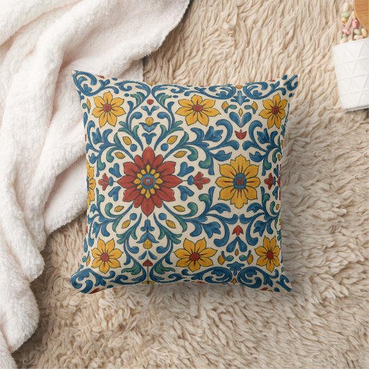 トスカーナブルーと白フローラ植物夏季房宝 クッション (ブランケット)