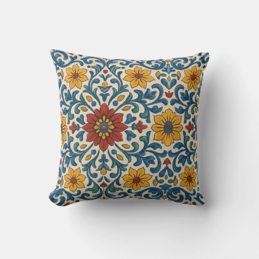 トスカーナブルーと白フローラ植物夏季房宝 クッション (正面)