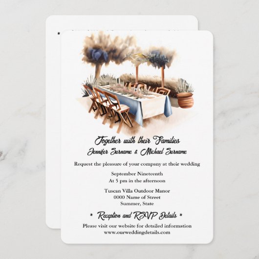 トスカーナボホ屋外結婚夏のシック 招待状 (正面/裏面)