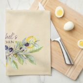 トスカーナレモンのオリーブ キッチンタオル (四つ折り)