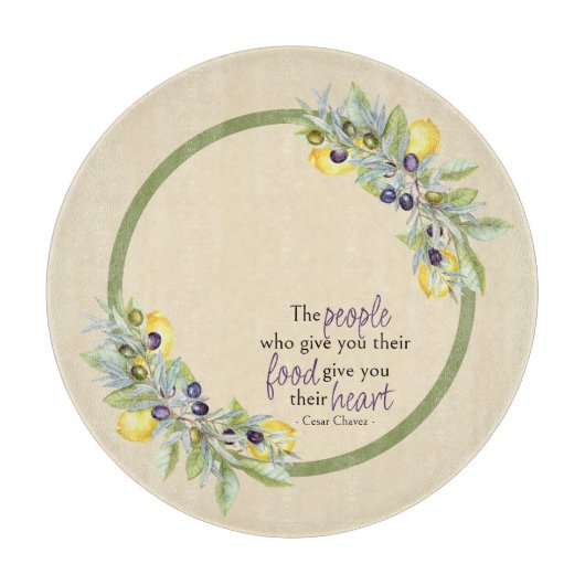 トスカーナレモンズオリーブ丸キッチン カッティングボード (正面)