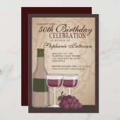 トスカーナワインをテーマにした誕生日パーティーの招待状 招待状 (正面/裏面)