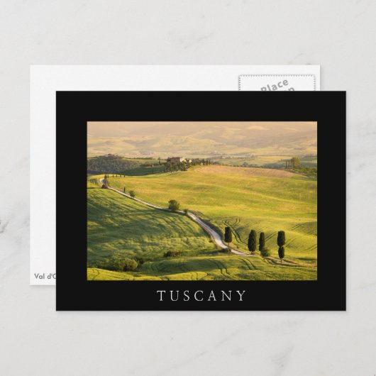 トスカーナ州の白い道路（横黒の葉書） ポストカード (正面/裏面)
