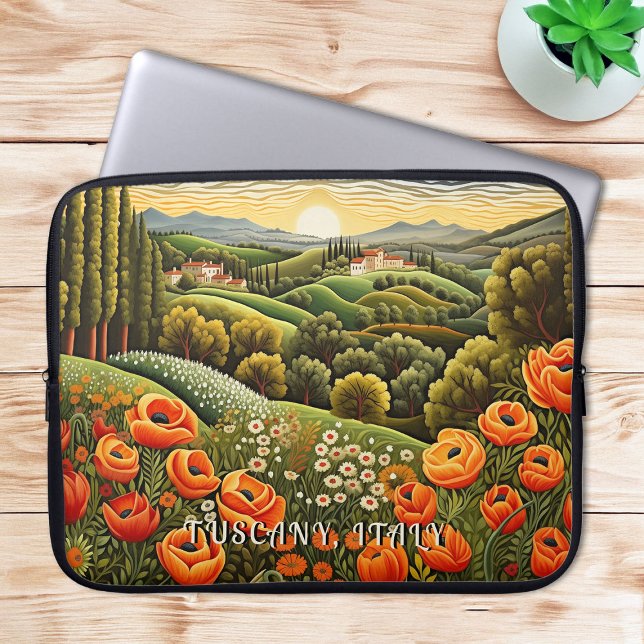 トスカーナ春絵画ランドスケープのイタリア旅行アート ラップトップスリーブ (Tuscany Spring Landscape Painting Italy Travel Art Laptop Sleeve)