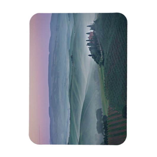 トスカーナ景観長方形マグネット上の日の出 マグネット (縦)