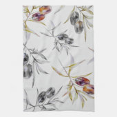 トスカーナ素朴ウウォーターカラーオリーブブランチ キッチンタオル (縦)