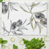 トスカーナ素朴ウウォーターカラーオリーブブランチ キッチンタオル (折り畳み)