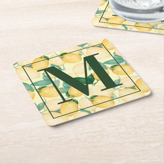 トスカーナ素朴レモンと緑 スクエアペーパーコースター (アングル)