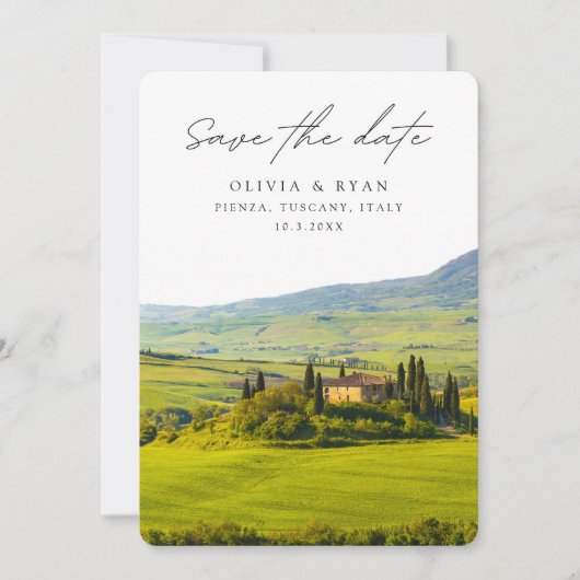 トスカーナ結婚のピエンザイタリア日付を保存 招待状 (正面)