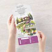 トスカーナ結婚の水色の紫イタリアンワイナリー オールインワン招待状 (貼ってはがせる)