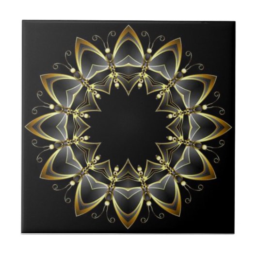 トスカーナ色金ゴールド/ブラックキッチンバックスプラッシュ～ 04 タイル (正面)