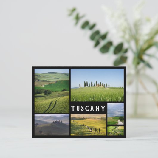 トスカーナ風景の黒枠のコラージュ ポストカード (スタンド正面)