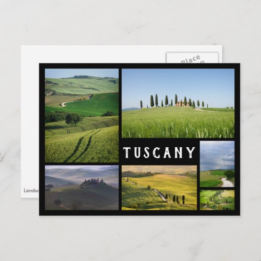トスカーナ風景の黒枠のコラージュ ポストカード (正面/裏面)