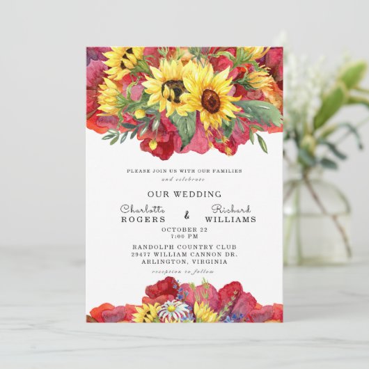 トスカーナ黄鮮やか赤はっきりしたフローラ結婚ズ 招待状 (スタンド正面)