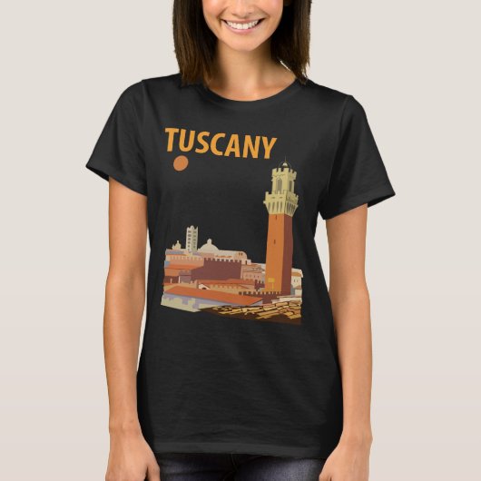 トスカーナ イタリア タワー レトロ トラベル Tシャツ (正面)