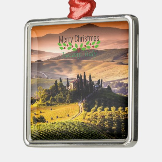 トスカーナ、イタリア、メリークリスマス。 メタルオーナメント (左)