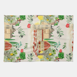 トスカーナ，トスカーナ，イタリア，オリーブ，レモン，トマト キッチンタオル