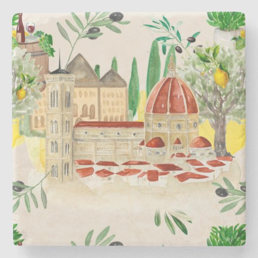 トスカーナ、トスカーナ、イタリア、オリーブ、レモン、柑橘類   のクシ ストーンコースター (正面)