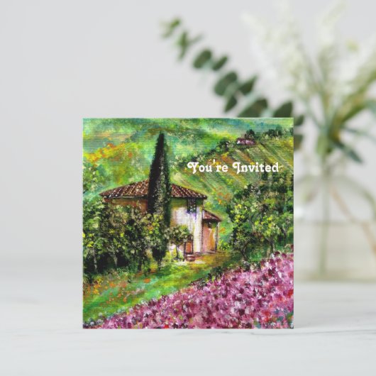 トスカーニのアイリス、緑と紫の花のフィールド 招待状 (スタンド正面)