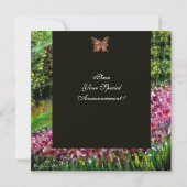 トスカーニのアイリス、緑の紫の花のフィールド、黒 招待状 (裏面)