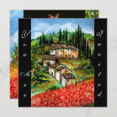 トスカーニの古びた農村　赤　青　黒 招待状 (正面/裏面)