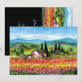 トスカーニの春、鮮やかな赤、ピンク、黄色、青 招待状 (正面/裏面)