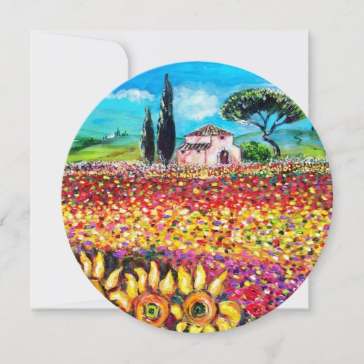トスカーニの花/野原、ポピーとひまわり 招待状 (正面)