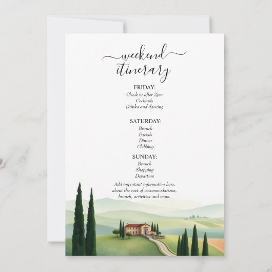 トスカーニイタリアの目的地のバチェロレッテ週末 招待状 (裏面)