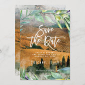 トスカーニイタリアオリーブ結婚式は日付カードを保存 サンキューカード (正面/裏面)