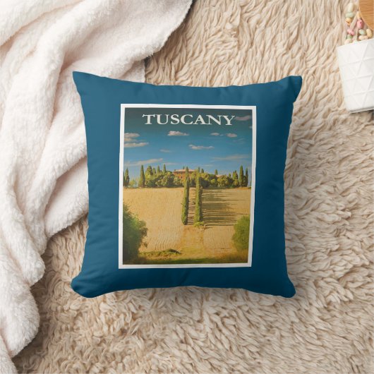 トスカーニイタリアレトロヴィンテージ旅行ポスター クッション (ブランケット)