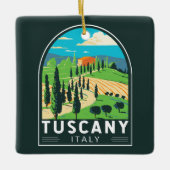トスカーニイタリアヴィネヤードトラベルアートヴィンテージ セラミックオーナメント (正面)