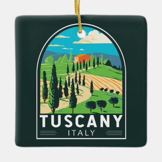 トスカーニイタリアヴィネヤードトラベルアートヴィンテージ セラミックオーナメント (正面)