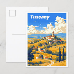 トスカーニイタリアヴィンテージイラストレーション旅行 ポストカード