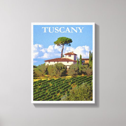 トスカーニイタリアヴィンテージトラベルイタリアンヴィラポスター キャンバスプリント (正面)