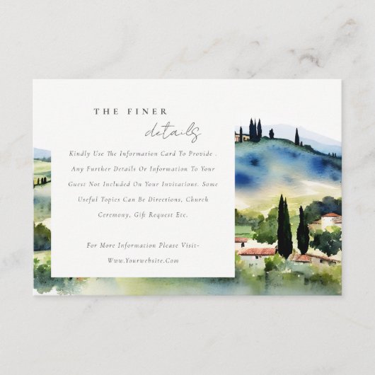 トスカーニイタリア水彩風景結婚の詳細 エンクロージャーカード (正面)