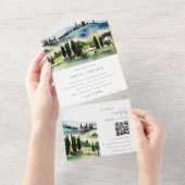 トスカーニイタリア水彩風景結婚のQRコード オールインワン招待状 (貼ってはがせる)