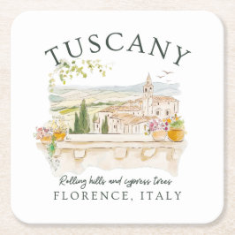 トスカーニイタリア – フィレンツェ丘陵とヒノキ スクエアペーパーコースター