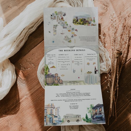 トスカーニイタリア |図解入りの、写真付きの結婚s 三つ折り招待状