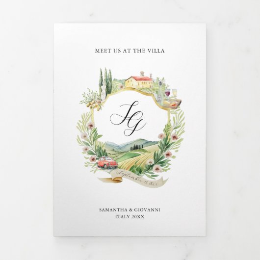 トスカーニイタリア |図解入りの、写真付きの結婚s 三つ折り招待状 (カバー)