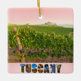 トスカーニイタリイタリアンヴィネヤードピンクのクリスマス セラミックオーナメント