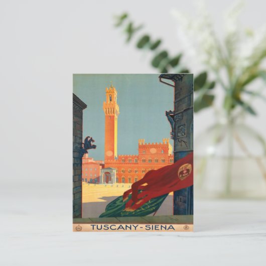 トスカーニシエナイタリアヴィンテージイタリアン旅行ポスター ポストカード (スタンド正面)