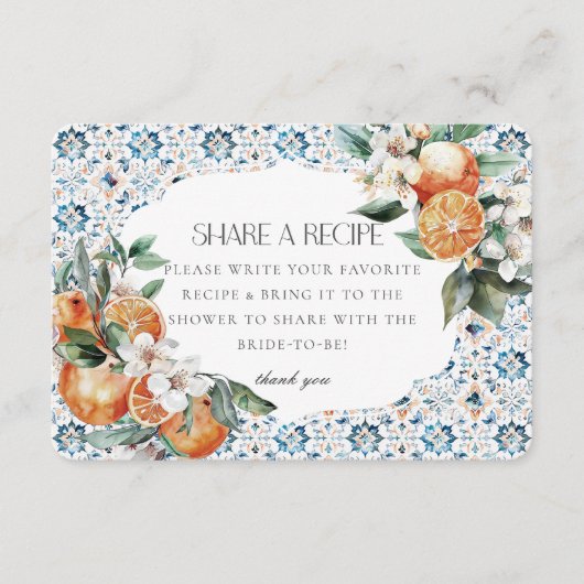 トスカーニタイルイタリア共有レシピ招待状インサート エンクロージャーカード (正面)