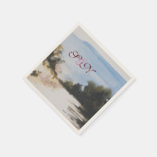 トスカーニモノグラムの日当たりの良い田舎 スタンダードカクテルナプキン (角)