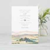 トスカーニャ イタリア 水彩画のスカイライン ウェディング フォト 招待状 (スタンド正面)