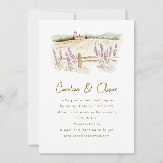 トスカーニラベンダーの目的地の水結婚色の色 招待状 (正面)